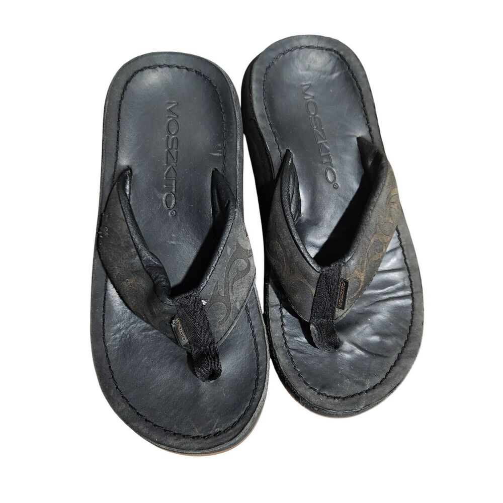Moszkito‎ Leather Flip Flops Thong Sandals Black Womens US 4 EU 36